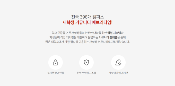 학교 인증과 익명 시스템을 홍보하는 에브리타임.