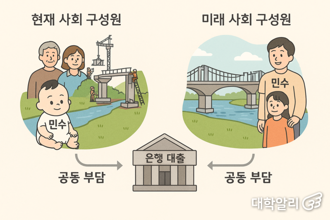 ‘정부 부채가 미래세대의 부담인가’라는 질문에 답하기 위해 손 교수가 든 예시 (사진=생성형 AI)