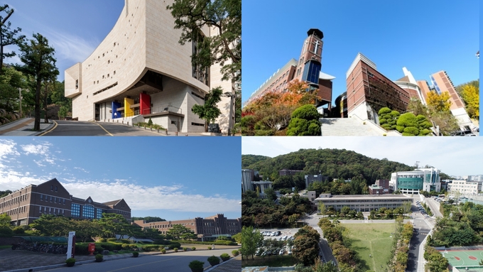 (왼쪽부터) 총신대학교, 장로회신학대학교, 침례신학대학교, 서울신학대학교 전경 (사진=각 대학 홈페이지)